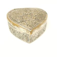Vintage Heart Shaped  Metal Trinket Dresser Box Made in India picture