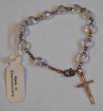 Vintage Czechoslovakia rosary chaplet bracelet clear ab bead gold tone crucifix picture