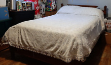 Vintage White Chenille Bedspread Double/Queen With Fringe 107''Long x  75'' Wide picture
