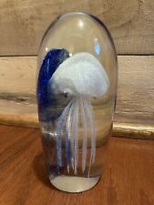 Vintage Moon Jellyfish Paperweight Studio Art Glass Sculpture Clear Blue 6
