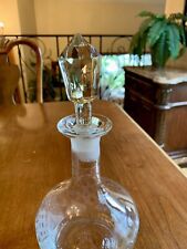 Vintage Cut Glass/Crystal  Decanter With Frosted Glass Neck And Stopper 10” Tall picture