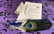 SMUDGE BLACK FEATHER FAN SAGE ENERGY Home CLEANSING CLEARING KIT w INSTRUCTIONS picture