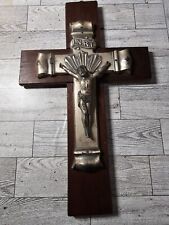 Antique Silver Metal INRI Casket Crucifix Cross Jesus Wall Mount picture