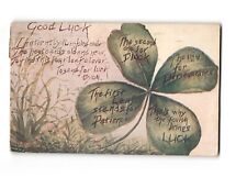 1911 Vintage Four-Leaf Clover Good Luck Postcard Sent from Iowa picture