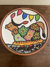 Vibrant Mexican Large Round Terra Cotta Red Clay Hand Painted Hand Made Pottery picture