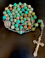 Catholic Semi Precious Imperial Jasper Stone Rosary Creed Center & Crucifix picture
