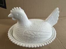 Vintage White Milk Glass Hen on a Nest Covered Dish picture
