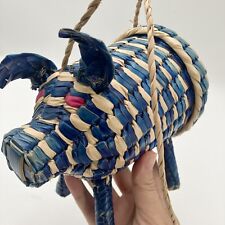 Pig Shaped Wicker Woven Basket Rattan Bag w/ Handles Vintage Handmade Boho picture