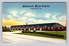 Cumberland IN-Indiana, Shamrock Plaza Courts, Advertising Linen Vintage Postcard picture