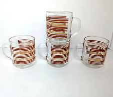 Glasbake Mug Clear Striped Stackable Set of 4 Jeannette Vtg 10oz Brown Tan RARE picture