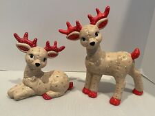 Vtg 80s Kimple Mold Christmas Ceramic Reindeer Figurines Quilted Hand Painted 2 picture