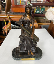 Seated Mandolin Girl by Hip Moreau _ Bronze Statue on Marble Base _ 13