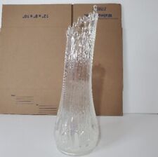 LE Smith Clear Iridescent Swung Vase Diamond Cut Base Carnival Glass 14