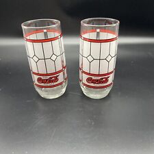 2 vintage “Enjoy Coco-Cola” red frosted stained glass style tumblers picture