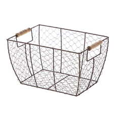 Decorative Brown Chicken Wire Basket with Wood Handles. 12.2x8x7.28 picture