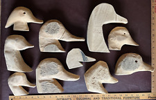 10 Vintage Cliff Giard MI Hand Carved Wood Duck & Goose Decoy Heads Unpainted picture