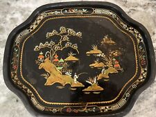 Vtg Baret Ware England Serving Tray Black Lacquer Toleware Asian Chinoiserie picture