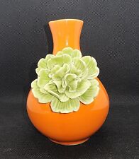 Orange Ceramic Bud Vase 3d Green Flower Anthropologie Style 4-3/4