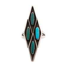 NATIVE AMERICAN ZUNI STERLING SILVER TURQUOISE PETIT POINT RING 4.25 picture