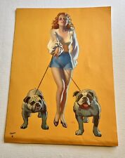 Vintage Orig Earl Moran Tinto-Gravure Brown & Bigelow Pinup Girl Litho Bulldogs picture