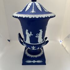 Antique Wedgwood Blue & White Vase Jasperware  Pedestal Urn of A Sacrifice picture