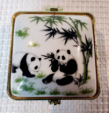 Vintage Panda Porcelain And Metal Trinket Box 2.5