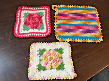 Hand Crochet Hot Pad Lot of 3 Vintage Square Shape picture