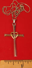 STUNNING 10K GOLD HEART STERLING SILVER CROSS PENDANT CRUCIFIX HOLY JESUS CHRIST picture