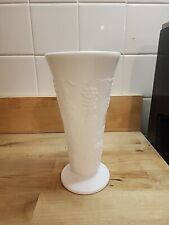 Vintage Anchor Hocking Milk Glass Vase Raised Grape Vine Pattern Height 8