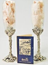 Seagull Fine Pewter Champagne Flutes Pair Roses Design, Vintage picture