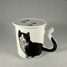 Vintage Tuxedo Cat Coffee Mug Figural Cat Tail Handle Tea Cup Japan Kitty VTG picture