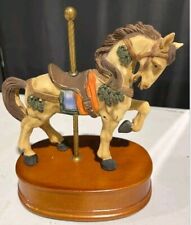 VTG Musical Ceramic Carousel Horse On Wood Base Plays Music picture