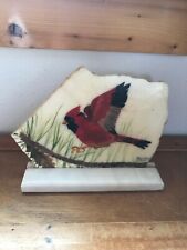 On the Fifth Day Artist Signed Painted Red Flying Cardinal Bird & Pine Cone Bran picture
