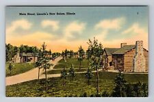 Lincoln's New Salem IL-Illinois, Main Street, Advertisment, Vintage Postcard picture