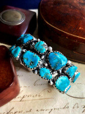 Huge Navajo Vintage Bangle Bracelet Sterling Silver 925 Natural Turquoise 104gr picture