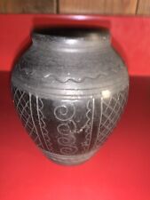 Black Ceramic Cherokee Etched Vase picture