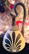 Lovely Vintage Earthen Hand Painted Greek Spirited Artist Water Pitcher Pour Jug picture