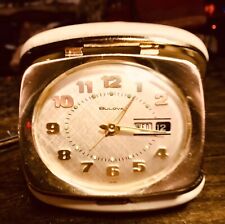 Vintage Mod Squad Classic Bulova Glow In Dark Alarm Wind-up Travel Case Clock picture