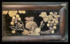 Japanese Antique Framed Hand embroidery Squirreland Grape textile kimono picture