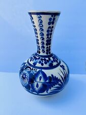 Vintage Mexican Glazed Handpainted & Glazed Deep Blue Art Vase 12.5 In Height picture
