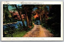 Greetings From Lanesville Two Track Road Along River NY C1935 Postcard T10 picture