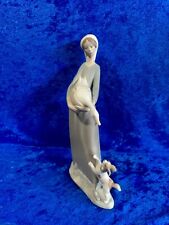 Vintage Lladro Matte Porcelain Girl w/Goose & Dog Figurine 10.5