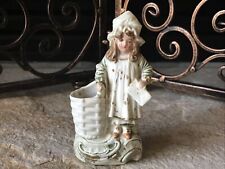 Antique Toothpick Holder Porcelain 19th Century European Figure Girl And Basket picture