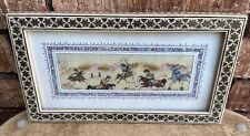 Painted Bone Art Horse Riders Khatam Frame Micro Mosaic Persian Iran picture