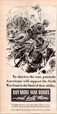 VINTAGE 1944 BUY MORE WAR BONDS WWII ERA SOLDIERS PRINT AD picture