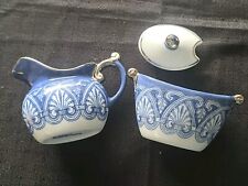 Vintage Bombay Sugar and Creamer Set-Blue White with Platinum Pattern picture