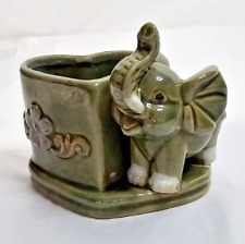 Majolica Style Green Ceramic Elephant Heart Shaped Planter picture