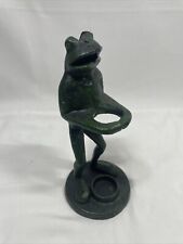 Cast Iron 7” Tall Green Frog Taper Candle Holder picture