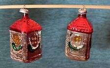 2 Antique Germany Glass Christmas Ornament Feather Tree House Cottage Home 2.5” picture
