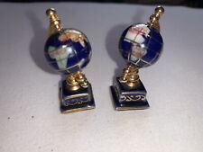 2 mini miniature world globes enameled beautiful picture